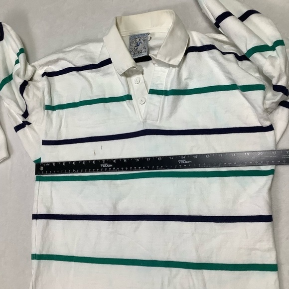 Lands’ End Men’s Authentic Rugby Shirt Striped White Polo Size Large - Picture 10 of 11
